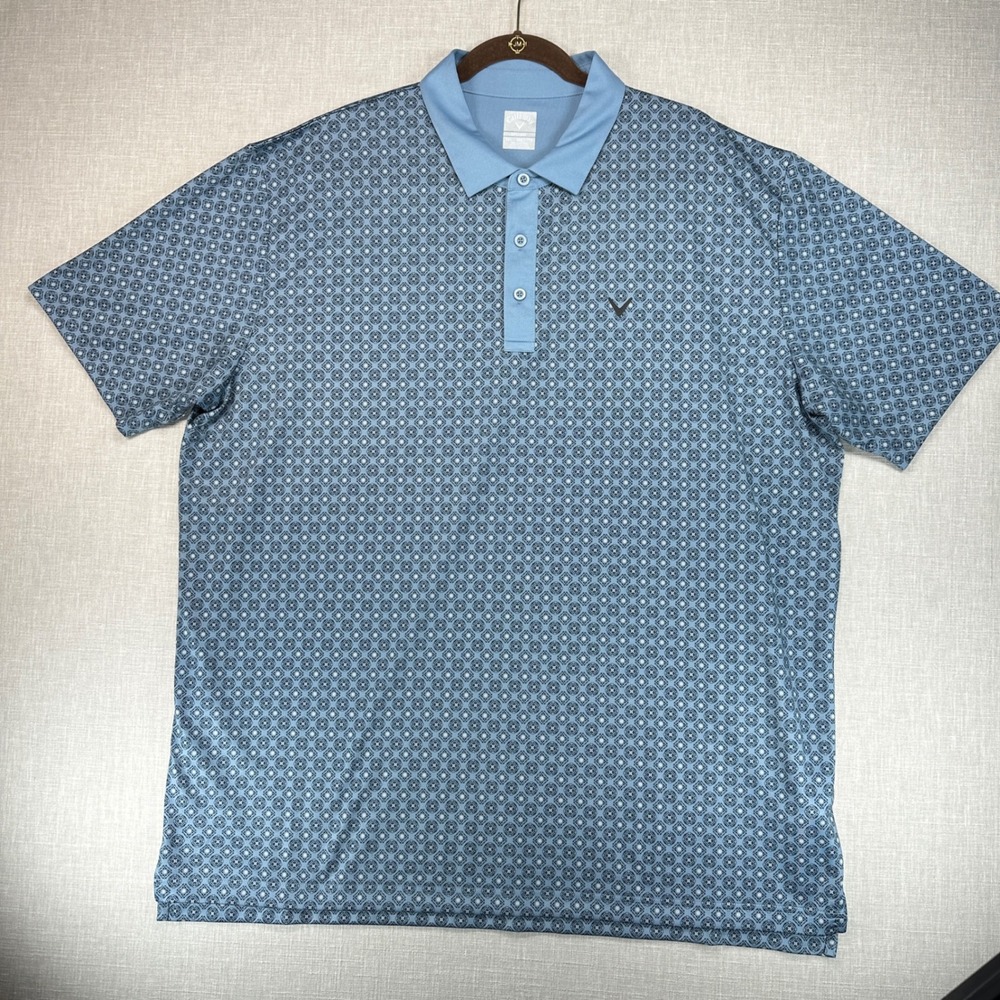 Callaway Golf Polo Mens XXL Blue Opti-Dri Geometric Medallion Short Sleeve Shirt - Picture 2 of 7
